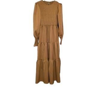 NWT Size S Cupshe Copper Brown Ruched Maxi Dress with Ruffled Hem